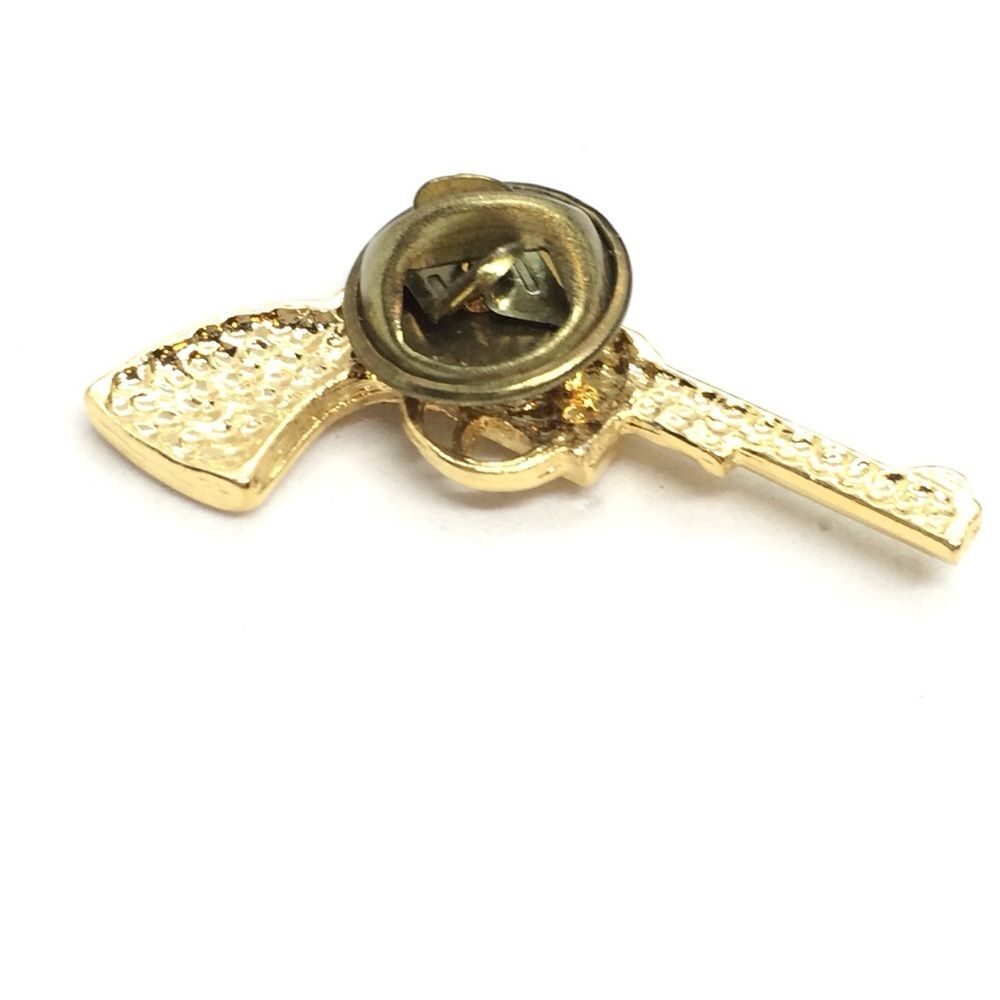 VINTAGE REVOLVER GUN TIE TACK LAPEL PIN GOLD TONE WESTERN COWBOY - Picture 6 of 12